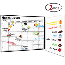 Load image into Gallery viewer, 2 Fridge Calendar Set Magnetic Dry Erase Calendar Whiteboard 2019-20 Calendar for Kitchen Refrigerator Smart Planners One Monthly Planner(16.9 x 11.8") + 1 Smaller (8.5X11.6”) Blank Horizontal Planner